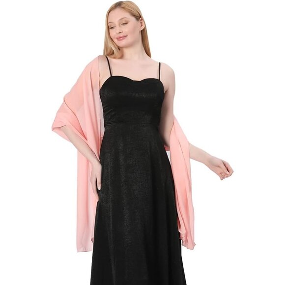 Women Pink Elegant Soft Sheer Chiffon Stole Bride Wedding Shawls and Wraps - Picture 4 of 7